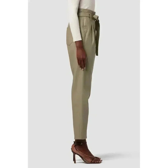 NWT Hudson 30 (L) Tan Remi High-Rise Paper Bag Vegan Leather Ankle Bow Tie Pant - Picture 2 of 14